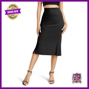 Stretch Office Pencil Skirt High Waist Bodycon Midi with Slit